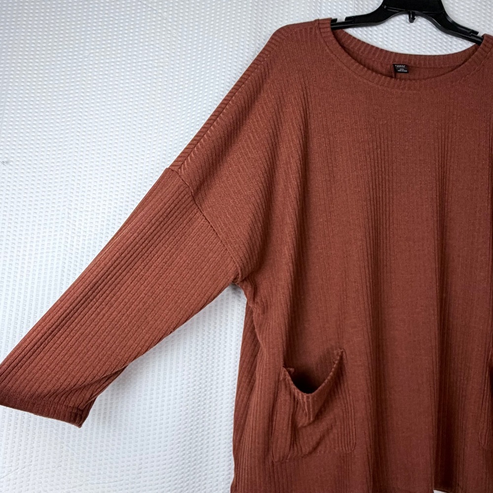 EMERY‎ ROSE Womens 4XL Rust Ribbed Knit Long Sleeve Pocket Tunic Top Work Plus - Picture 5 of 9